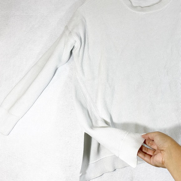 Athleta Sweater XS White Ribbed Knit Crew Neck Long Sleeve Rest Day Asymmetrical - Picture 6 of 11